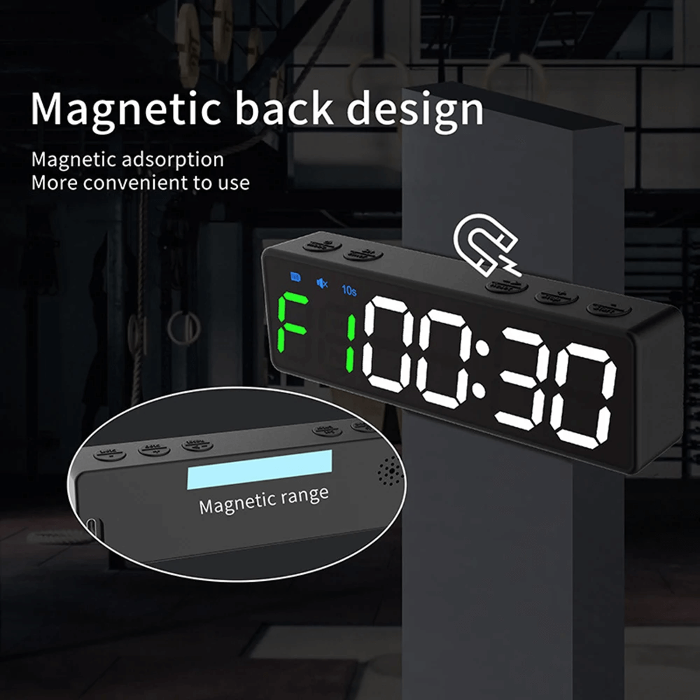 Digital Countdown Clock SF3080 with magnetic mount displaying 00:30, ideal for gym workouts and fitness routines